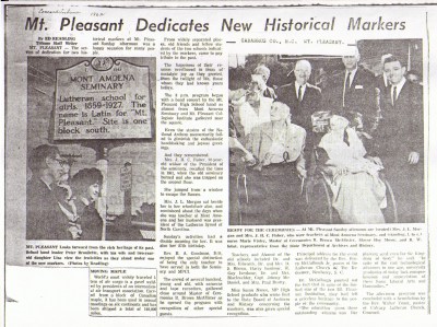 Mt. Pleasant Dedicates Historical Marker, 1962