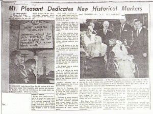 Mt. Pleasant Dedicates Historical Marker, 1962
